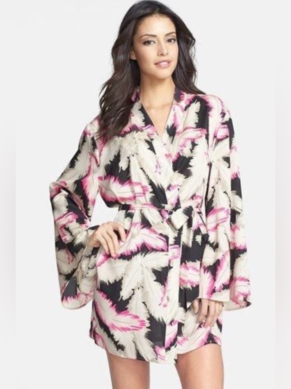 LFV by La Fee Verte Feather Print Kimono Robe Size XS